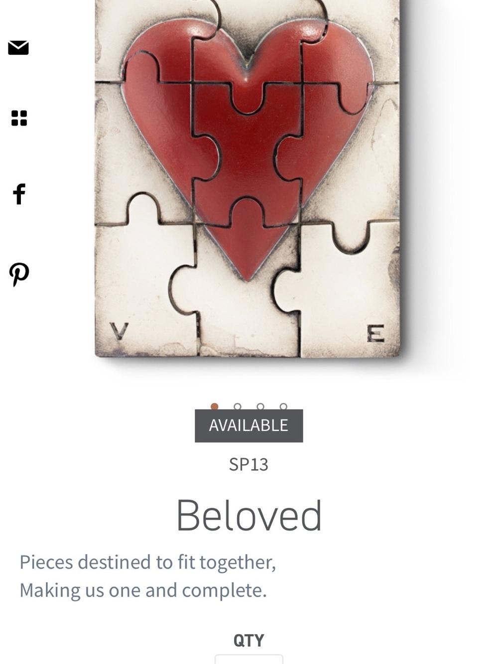 DISCONTINUED Sid Dickens BELOVED Red and Cream Puzzle Heart Wall Tile